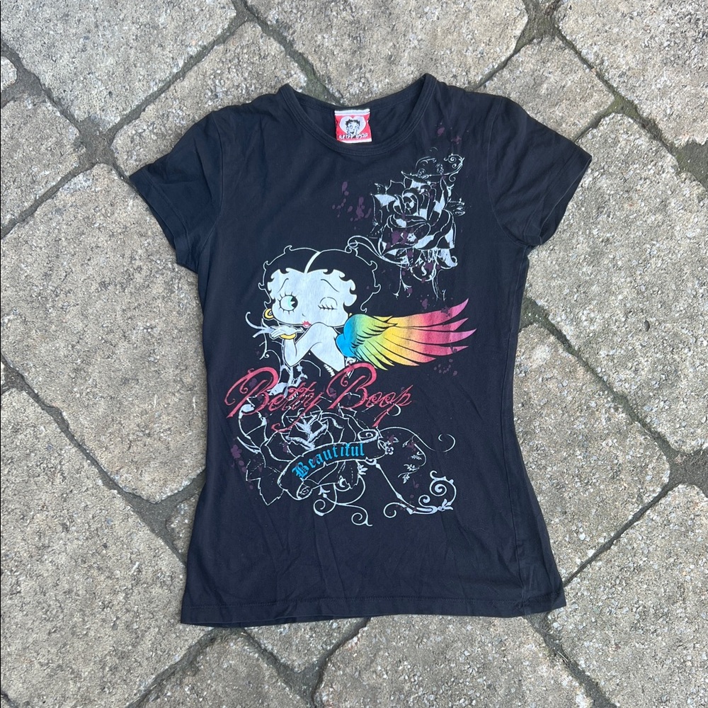 Betty Boop Black Tee with Rainbow Graphic